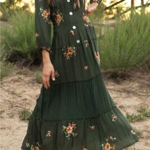 Olive Hill Women’s Floral Button-Up Maxi Dress in Green Size Large